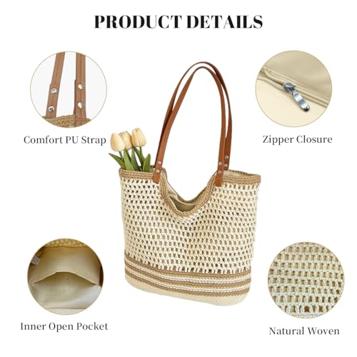 Image of Crochet Beach Bag Summer Woven Tote Bag Crochet Purse for Women handbags Boho Shoulder Bags for Travel Vacation