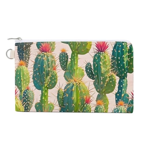 RLDOBOFE Green Cactus Pattern Coin Purse Small Cash Coin Purse Pouch Mini Canvas Change Purse with Zipper Cute Coin Pouch Fashion Coin Wallet Slim Cash Change Wallet for Cards Keys Lipsticks