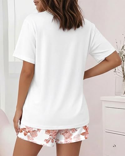 Image of CHICME Pajamas Set for Women 2 Piece Pjs Lounge Set Soft Short Sleeve Tops and Sleep Shorts with Pocket