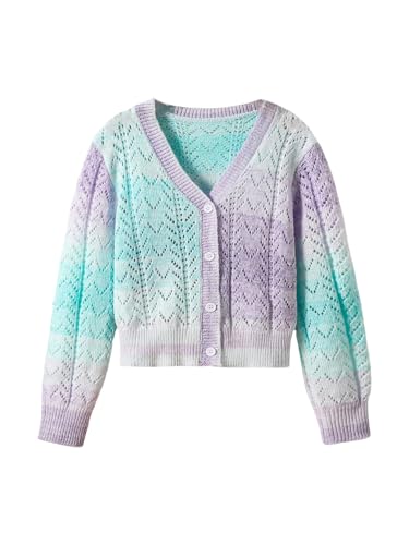 Girl's Ombre Crochet Cardigan Sweaters Cute Hollow Out Sweater Lightweight Cardigan Button Down Long Sleeve Knit Top