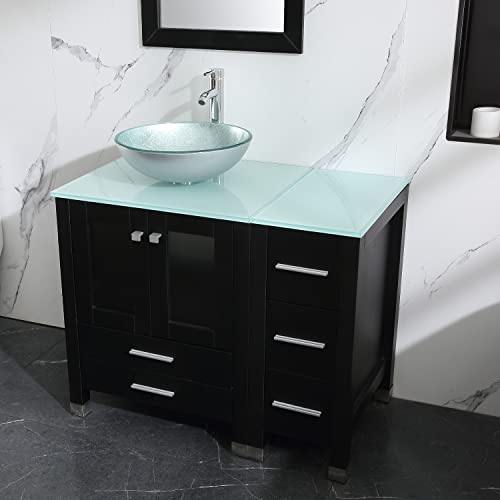 Walcut 36" Bathroom Vanity And Sink Combo Wood Cabinet And Glass Vessel Sink And Faucet Combo Bathroom Vanities(5) #TOP1