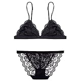 Generisch Conjunto de lencería para mujer, sujetador a juego, conjunto de braguitas y braguitas para mujer, Negro , S