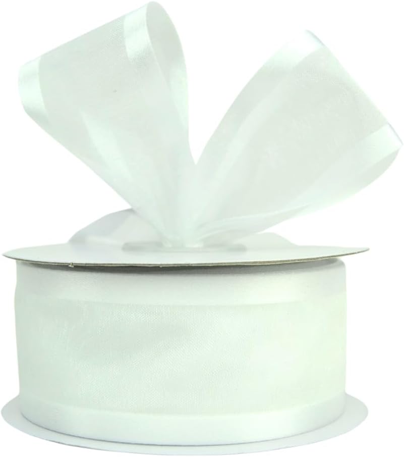 Ribbon Bazaar Satin Edge Sheer Organza 7/8" White 25yd Spool 100% Polyester Ribbon