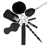 Self Defense Keychain Set for Women with Personal Safety Alarm Flashlight Window Breaker Tool, Portable Emergency Whistle Pompon Lipstick bag Wristand Keychain (Black)