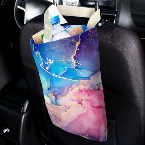 Image of Car Trash Bag Hanging No Snap Small Garbage Bag for Car Back Seat Cute Printed One-handed Strap Trash Bags Car Accessories-Pink Blue Purple Marble Car Trash Bags