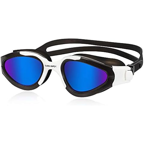 Queshark Polarized Swimming Goggles UV Protection Watertight Anti-Fog Adjustable Strap Comfort fit for Unisex Adult Men and Women QS02 (Black Frame Blue Lens) Cover