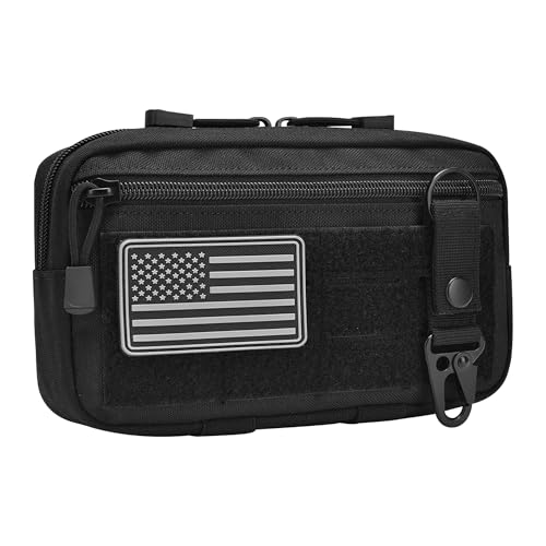 Image of Tactical Molle Admin Pouch Multi-Purpose Tool Pouch Bag Fits Tactical Backpacks Combat Vest with US Flag Patch and Keychain