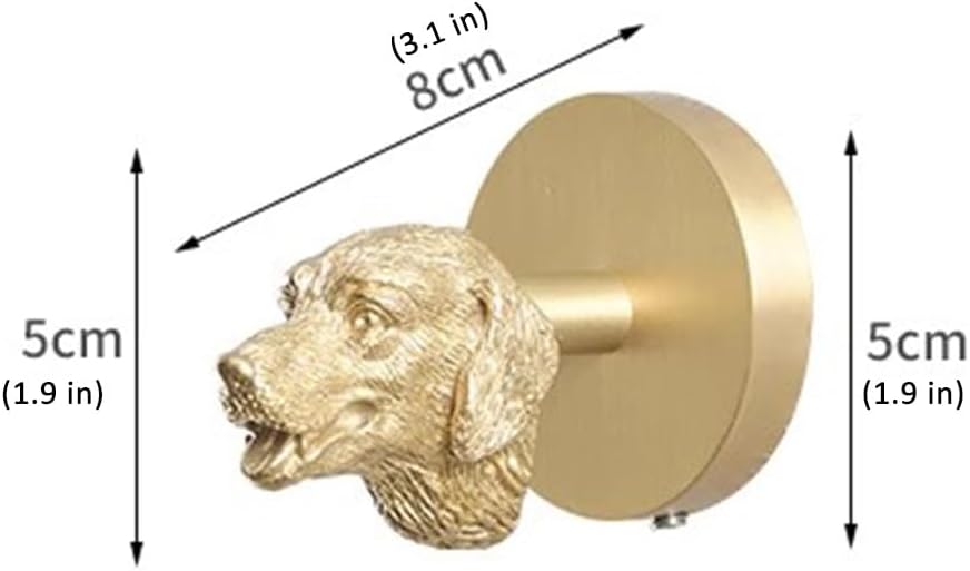 コートフック 犬の頭の彫刻 装飾壁フック タオルフック 多機能フック 帽子フック (Color : Brass, Siz 【飾る】