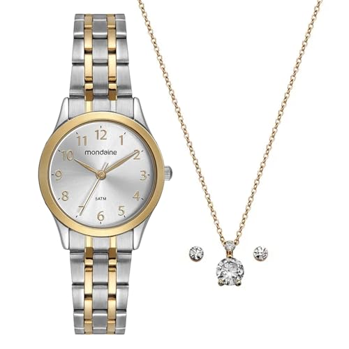 Kit Relógio Mondaine Feminino Bicolor com Semijoia 32608LPMKBE3K1