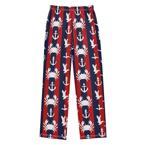 ALAZA Striped Crab Anchor Pajama Lounge Pants Long Sleep Pajama Bottoms with Pockets
