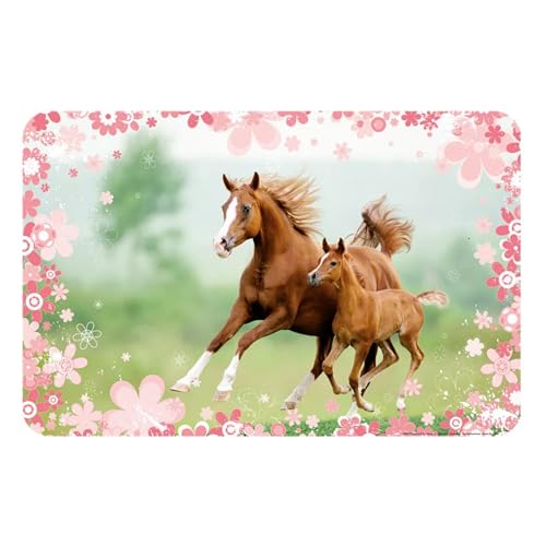 damaloo Set de table pour enfants - Sets de table lavables en plastique - Set de table pour enfants avec motif cheval - 43 x 28 cm - Sous-main pour dîner, peinture et...