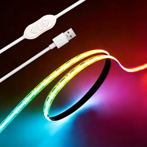 Image of ZSLAIFU 5V RGB USB LED Light Strip, 3.28FT COB LED Strip Lights, RGB 5V LED Lights, Small LED Strip Light, TV Lights for TV Under Cabinet Kitchen Living Room Shelving or Displays (RGB, 3.28ft)