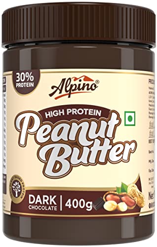 Alpino High Protein Dark Chocolate Peanut Butter Smooth 400 G | 30 G Vegan Protein | 100% Plant Based, Peanut Butter Creamy | No Added Whey | Gluten-Free | Vegan