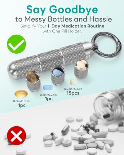 Image of TISUR Titanium Keychain Pill Holder Small Metal Pill Case | Portable Waterproof Pill Container,Travel Pill Bottle Box for Purse