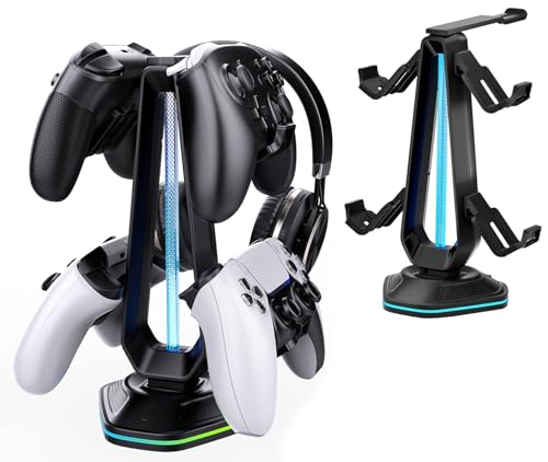 Oritikur RGB Headset Stand with 9 Light Modes and 2 USB Charging Ports - Controller Holder for Desk...