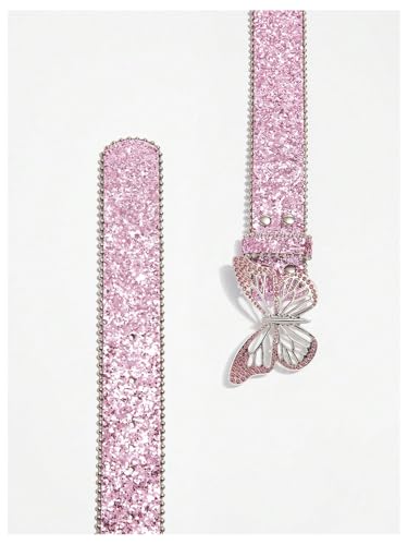 Women's Y2K Butterfly Buckle Belt Glitter Sequin PU Leather Street Waist Belts4