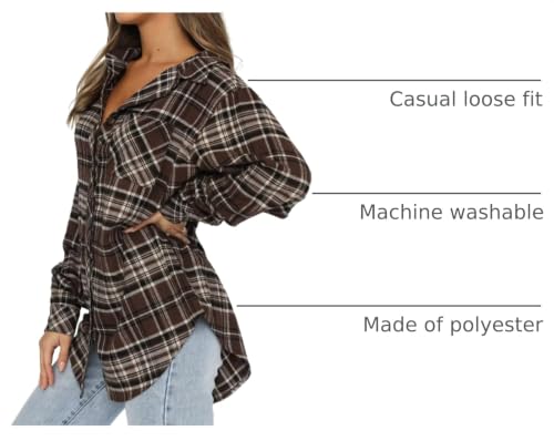 Image of Lacozy Womens Buffalo Plaid Flannel Shirt Long Sleeve Collar Button Down Blouses Tops