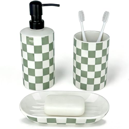 Bathroom Toothbrush Holder Set, Ceramic Soap Dispenser and Tooth Brush