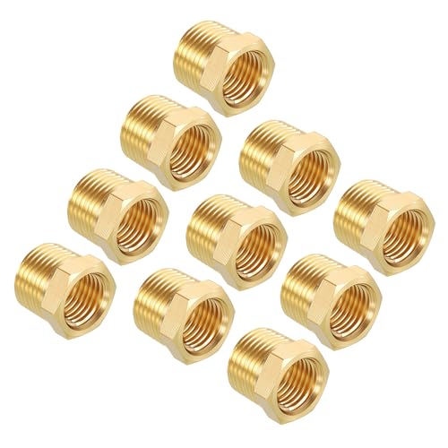 Kozelo Pack of 10, 3/8" NPT Male to 1/4" NPT Female Solid Brass Hex Bushing