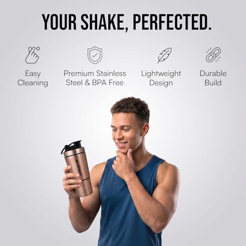 Image of Shifter Stainless Steel Gym Shaker Bottle 500ml | Protein Shaker with Mixer Ball | Leakproof Metal Blender Bottle| Gym, Fitness, Workout, Sports Water Bottle for Men & Women (BRONZE-2)