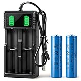 YUFFQOPC 18650 Ladegerät, 18650 Batterieladegerät mit 2 Pack 3,7V 2200mAh Akku NiMH, Universal Akkuladegerät mit 2 Schacht für 3,7V 18650/26650 Li-Ion Akku und 1,2V NI-MH/NI-CD/AA/AAA, mit USB Kabel