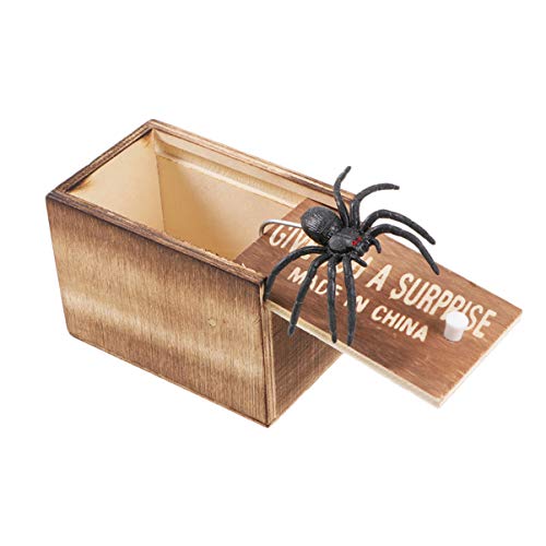 jojofuny Caixa de madeira com estampa de aranha, caixa de surpresa, caixa de madeira divertida, caix