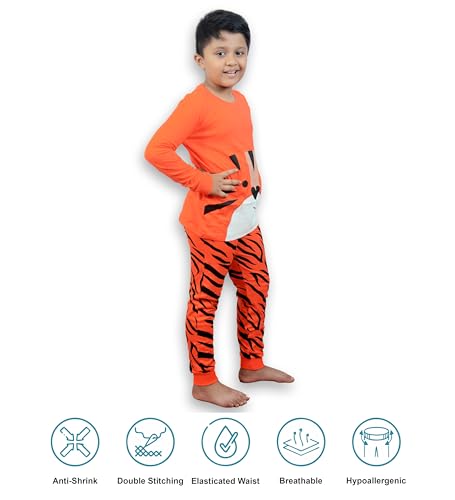 Image of Hestia | H.NSG.7 | Kids Nightwear | Sleepwear | Cotton | Trouser Full Sleeves Tshirt | Elastic Waist | Night Dress with Pyjama Tshirts for Boys | Breathable Fabric | Set 1