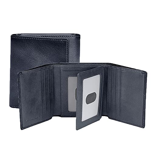 VANNANBA Mens Genuine Leather RFID Trifold Wallet,Top Grain LeatherCredit Card Pockets wallet for men With ID Window (blue)