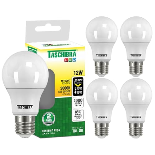Lâmpada Led Taschibra 12w Bivolt 3000k Luz Quente Kit 5