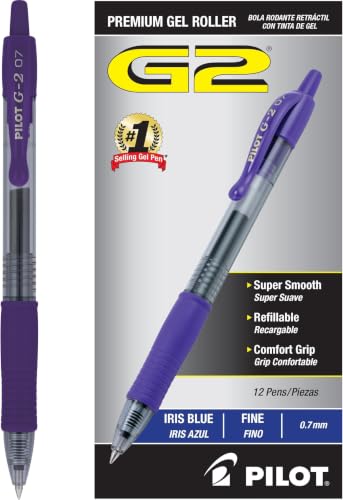 Image of PILOT, G2 Premium Gel Roller Pens, Fine Point 0.7 mm, Iris Blue 12 Count (Pack of 12)