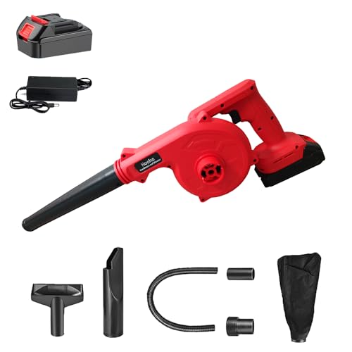 Hooha ブロワ 充電式 ブロワー コードレスブロワー 21V 1台2役 無極調速 電動工具 2000mah大容量バッテリー 集じん機能付き急速充電器付き 小型 軽量 超大風量 枯れ葉 庭掃除 除雪 洗車後の水滴飛ばし ダストバッグ・ノズル・日本語取扱説明書付き 1枚目