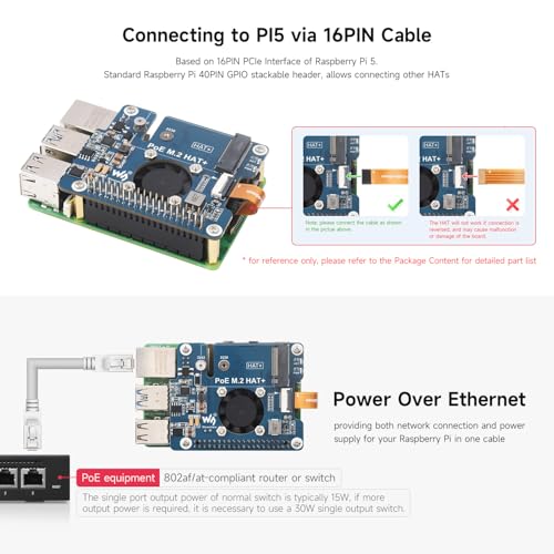 waveshare NVME PCIe to M.2 Adapter with PoE Function for RPI, Compatible with Raspberry Pi 5, Supports NVMe Protocol M.2 Solid State Drive 2230/2242, Supports 802.3af/at, with Cooling Fan - Image 6
