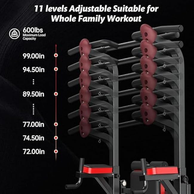 Pooboo Power Tower Dip Station Pull Up Bar for Fitness Home Gym Workout,Multi-Function Adjustable Height Fitness Strength Training Exercise Equipment,with Supine Board