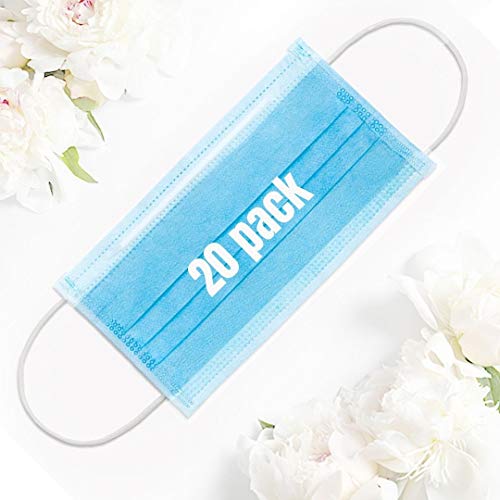 Black Friday - 70% OFF Worlds Best Disposable Face Mask Cover 20 Pack - 3 X Ply Filter kn Safety Facemask Coverings Lightweight Breathable Protective Anti-Dust Facial Polyester Cotton (Blue)
