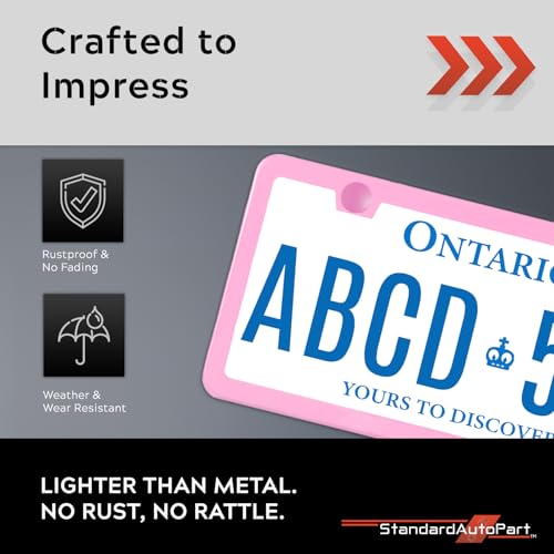 Image of Premium Slim Princess Pink License Plate Frame - 1 Piece, Rust-Free Stainless Steel & Rattle-Free, Street Legal, Universal with Screw Caps, Thin Edged Metal Front or Rear Car Tag Holder Unisex
