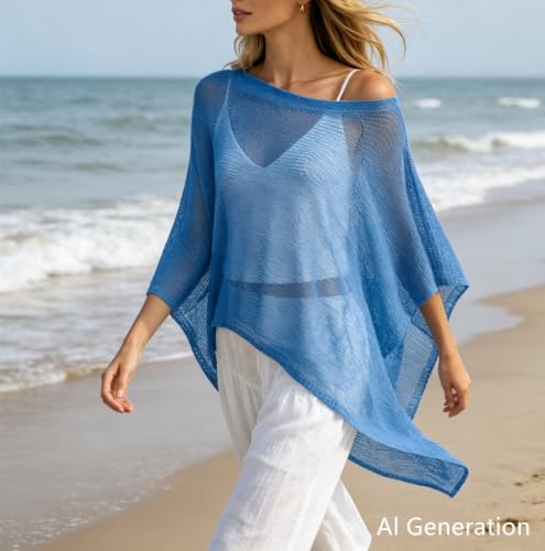 Poncho-chal elegante de punto calado estilo red fino transpirable 3