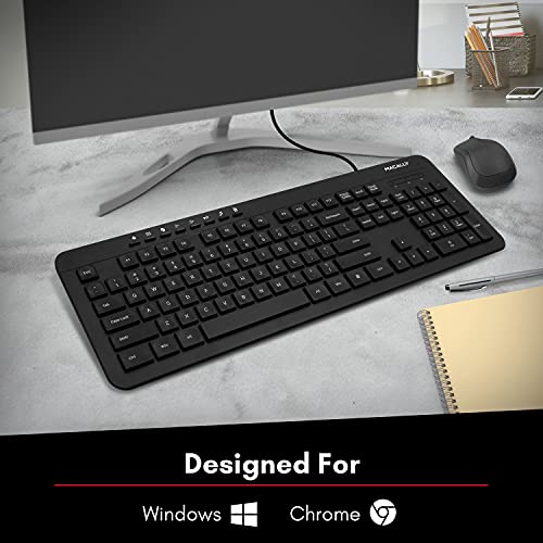 Macally Wired Keyboard, Ergonomic Computer Keyboard Wired USB for Windows PC Desktop Laptop for Office and Home