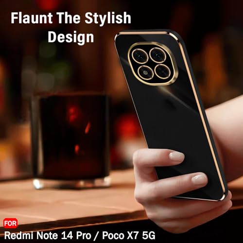 Image of TheGiftKart Luxurious Golden-Plated Back Cover Case for Mi Redmi Note 14 Pro /Poco X7 5G | Raised Lips for Camera & Screen Protection | Shockproof Design | Stylish Back Cover Case (TPU, Black)