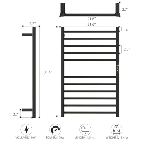 Famwov HTS800*550/5+6 Heated Towel Rack, Electric Towel Warmer thumb #6
