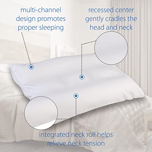 Core Products Cervitrac Cervical Pillow, Multi-Channel Recessed Center, Fiber Filled, Gentle Support, White #TOP2
