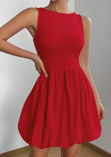 Image of PRETTYGARDEN Summer Dresses for Women 2026 Casual Mini Short Cocktail Dress Sleeveless Tank Crew Neck Bubble Sundress Pockets