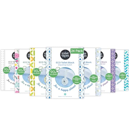 Toilet Tapes - Bloc WC Écologique - Jusqu'à 90% Moins de Plastique - 220+ Chasses d'Eau - Alternative Nettoyant WC - Parfums Assortis, 1 unité (Lot de 24)
