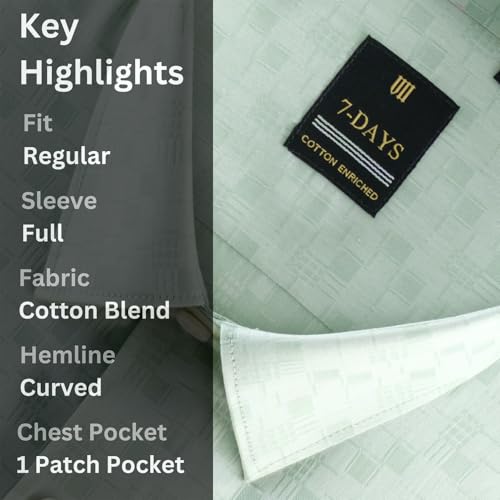 Image of 7-DAYS Premium Men's Formal Shirts - Cotton Rich, Textured Self-Design, Full Sleeve, Regular Fit, Wrinkle Resistant, with Pocket - Perfect for Office