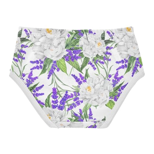 Joisal Toddler Girls Underwear 2t Cotton Little Girl Panties Cartoon Briefs Girls Undies White Peonies Purple Lavender2