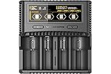Cargador de 4 compartimentos Nitecore SC4 - Cargador Profesional para baterías de Ion de Litio y NiMH, Pantalla LCD