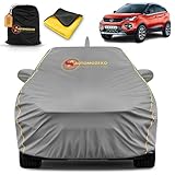 AUTOMOZEXO Tata Nexon 100% Waterproof Car Cover for All Weather Protection with Mirror & Antena Pocket Inner Cotton Layer Triple Stitched Cover with Adjustable Belt Bottom Elastic to Secure Fit -Grey