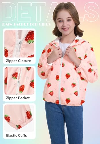 Image of Zando Lightweight Girls Rain Jacket - Hooded Windbreaker Water-Resistant Girls' Outerwear Jackets & Coats for Kids 4-10Y