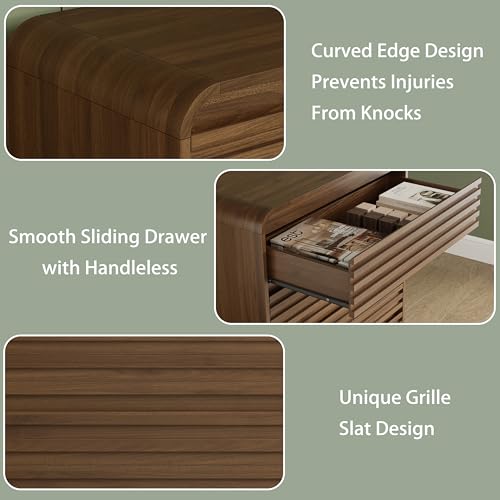 Image of Walnut 5 Drawer Dresser for Bedroom,Tall Chest of Drawers,Clothes Storage