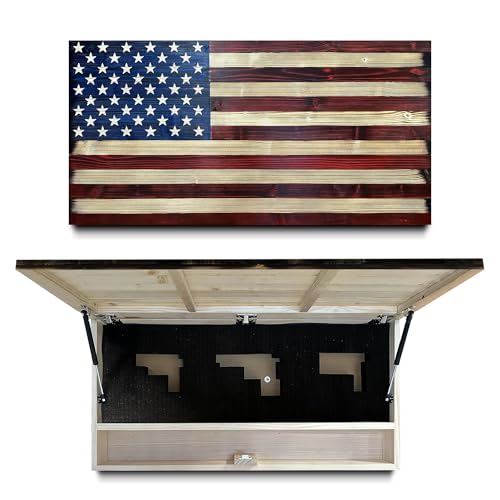 Bellewood Designs Large American Flag Gun Safe - Quick Access Hidden Gun Safe for Rifles, Shotguns, & Handguns - Gun Concealment Furniture with Magnetic Lock (Red and Blue)