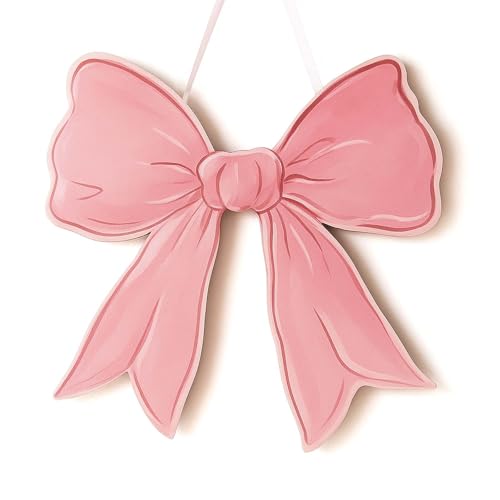 Pink Bow Wooden Wall Sign - Cute Girly Decor for Girls Room Dorm and...